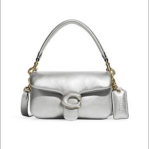 Coach Pillow Tabby 18 Metallic Silver Leather Shoulder Bag crossbody purse NWT